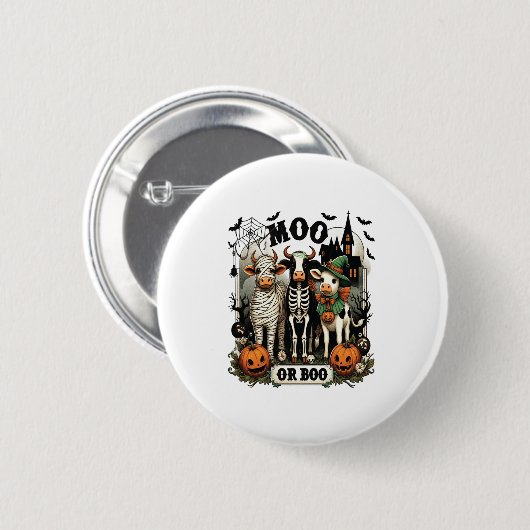 Moo oder Boo Halloween Cow Button (Vorne & Hinten)