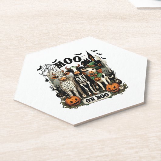Moo oder Boo Halloween Cow Untersetzer (angewinkelt)