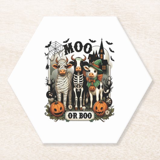 Moo oder Boo Halloween Cow Untersetzer (Vorderseite)