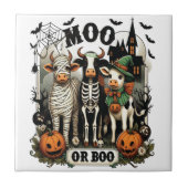 Moo oder Boo Halloween-Kuh Fliese (Vorderseite)