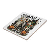 Moo oder Boo Halloween-Kuh Fliese (Seite)