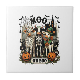 Moo oder Boo Halloween-Kuh Fliese