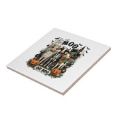 Moo oder Boo Halloween-Kuh Fliese (Seite)