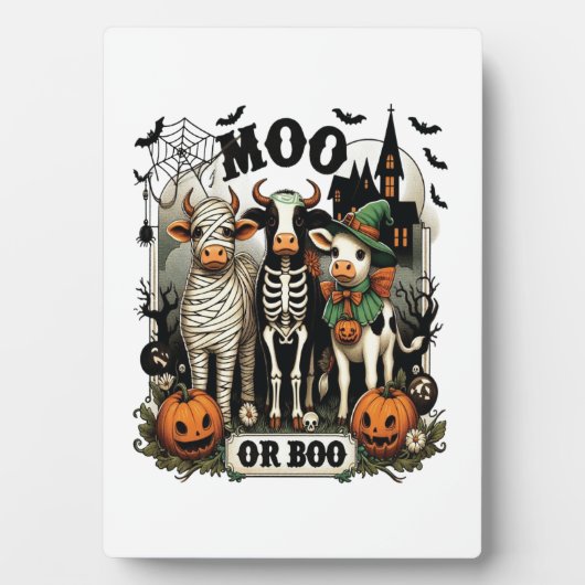 Moo oder Boo Halloween Kuh Fotoplatte (Vorderseite)