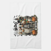 Moo oder Boo Halloween-Kuh Geschirrtuch (Vertikal)