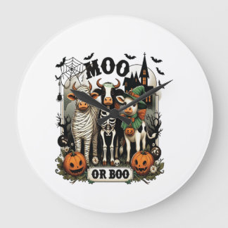 Moo oder Boo Halloween-Kuh Große Wanduhr
