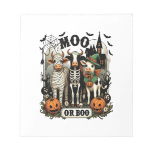 Moo oder Boo Halloween-Kuh Notizblock