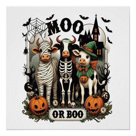 Moo oder Boo Halloween-Kuh Poster (Vorderseite)