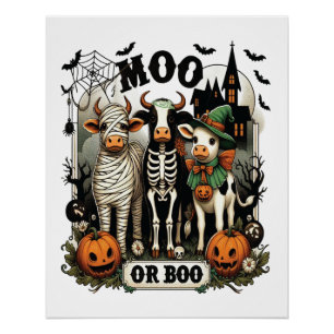 Moo oder Boo Halloween-Kuh Poster