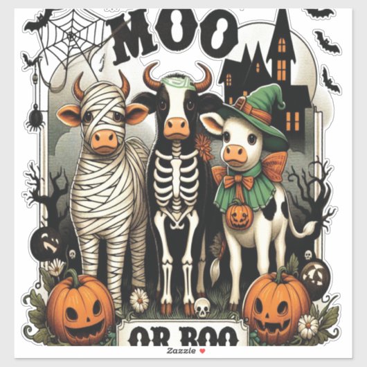 Moo or Boo Halloween Cow Aufkleber (Blatt)