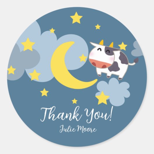 Moo Over the Moon Baby Shower Runder Aufkleber (Vorderseite)