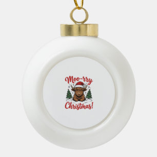 Moo-rry Weihnachten Highland-Kuh Vintage-Shirt-Des Keramik Kugel-Ornament