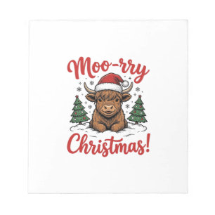 Moo-rry Weihnachten Highland-Kuh Vintage-Shirt-Des Notizblock