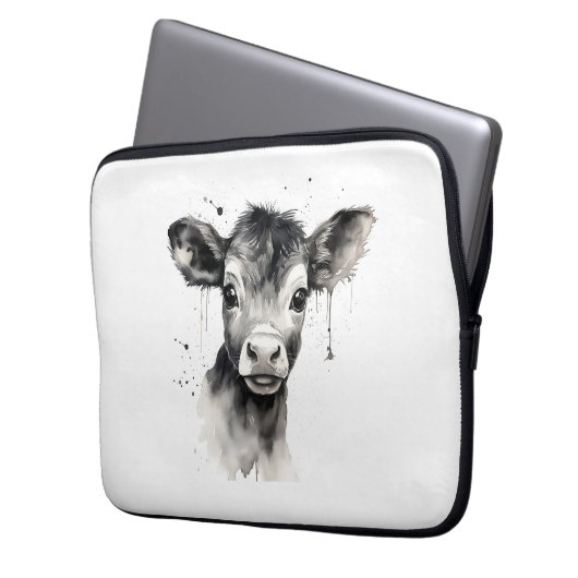 🔌 💻 "Moo-Tech" Kuh Print Electronics Bag 💻 🔌 Laptopschutzhülle (Vorderseite Links)
