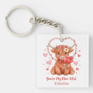 Moo-tifuler Valentinstag Süße Wasserfarbe Highland Schlüsselanhänger
