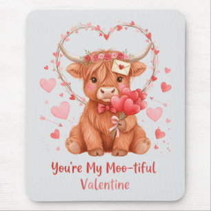 Moo-tivaler Valentinstag Süße Wasserfarbe Highland Mousepad