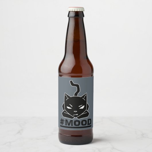 #MOOD Cat | Schwarze Kitty Logo-Illustration Bierflaschenetikett (Vorderseite)