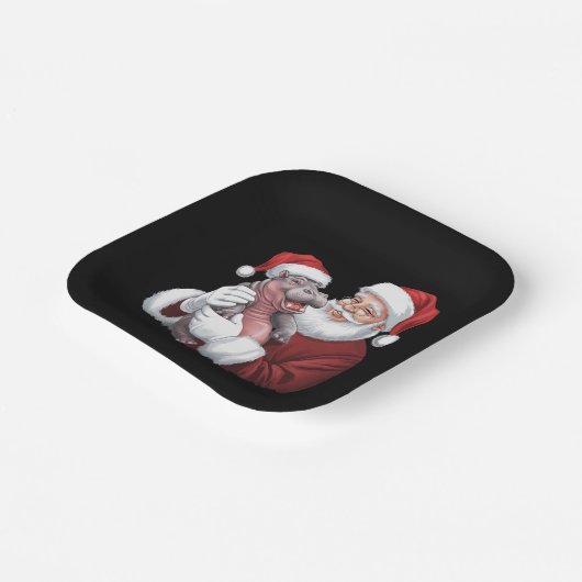 Moodeng Christmas Funny Vintager Weihnachtsmann Pappteller (Gewinkelt)