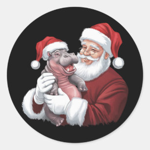 Moodeng Christmas Funny Vintager Weihnachtsmann Runder Aufkleber