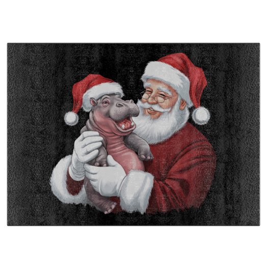 Moodeng Christmas Funny Vintager Weihnachtsmann Schneidebrett (Vorderseite)