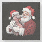 Moodeng Christmas Funny Vintager Weihnachtsmann Steinuntersetzer (Vorderseite)