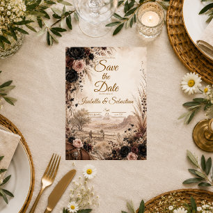 Moodige westliche Blumenhochzeit Save The Date