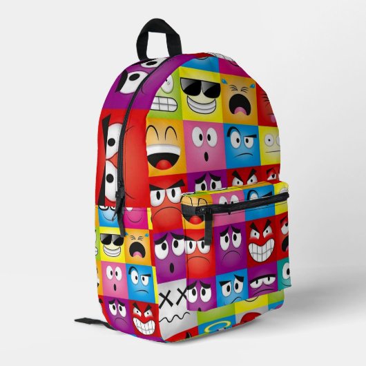 Moods and Emoticons Bedruckter Rucksack (Rückseitige Ecke links)