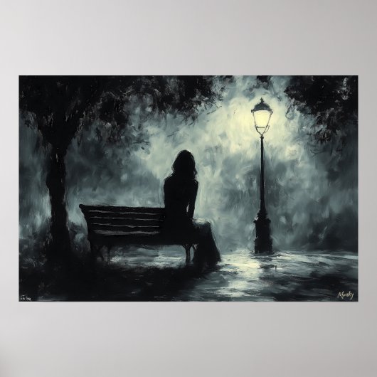 Moody-Abend-Silhouette mit Lamp Post - Kohle Poster (Vorne)