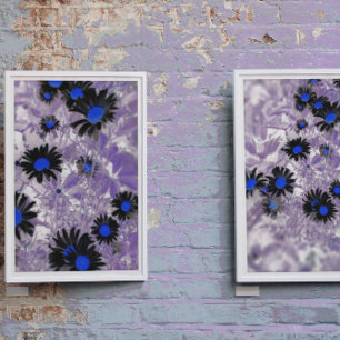 Moody Abstrakt Black & Blue Daisy auf Lila Pflanze Poster