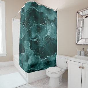 Moody Agate   Aquamarin Green Malachite Rich Jewel Duschvorhang