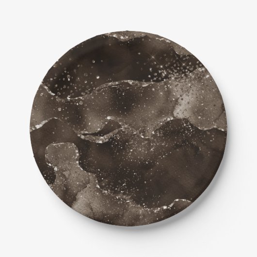Moody Agate | Kaffee Brown Golden Bronze Taupe Pappteller (Vorderseite)