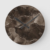 Moody Agate | Kaffee Brown Golden Bronze Taupe Runde Wanduhr (Vorderseite)