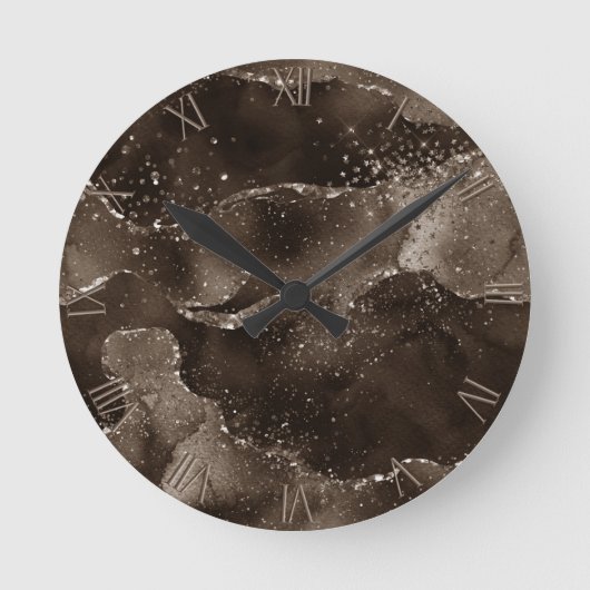 Moody Agate | Kaffee Brown Golden Bronze Taupe Runde Wanduhr (Vorderseite)