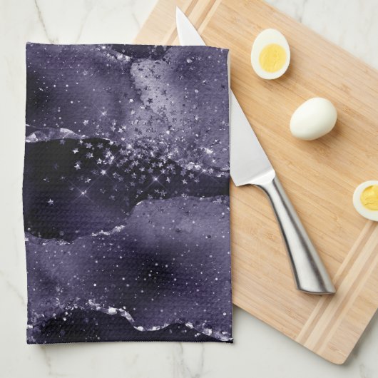 Moody Agate | Midnight Indigo Deep Lila Glam Geschirrtuch (Viertel Falte)