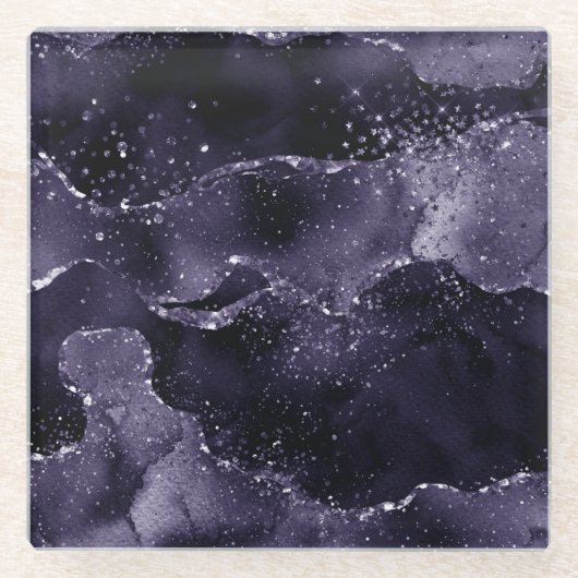 Moody Agate | Midnight Indigo Deep Lila Glam Glasuntersetzer (Vorderseite)