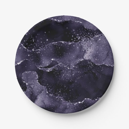 Moody Agate | Midnight Indigo Deep Lila Glam Pappteller (Vorderseite)