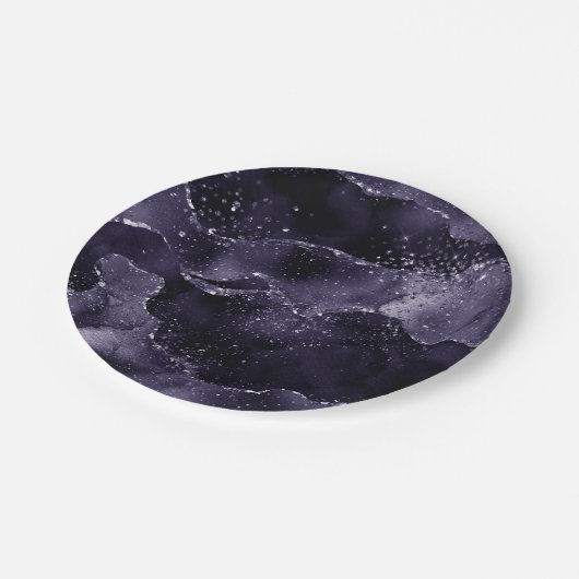 Moody Agate | Midnight Indigo Deep Lila Glam Pappteller (Schrägansicht)