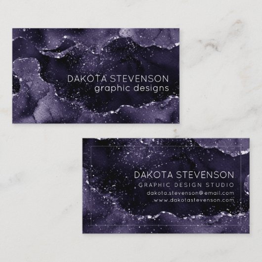 Moody Agate | Midnight Indigo Deep Lila Glam Visitenkarte (Vorne/Hinten)