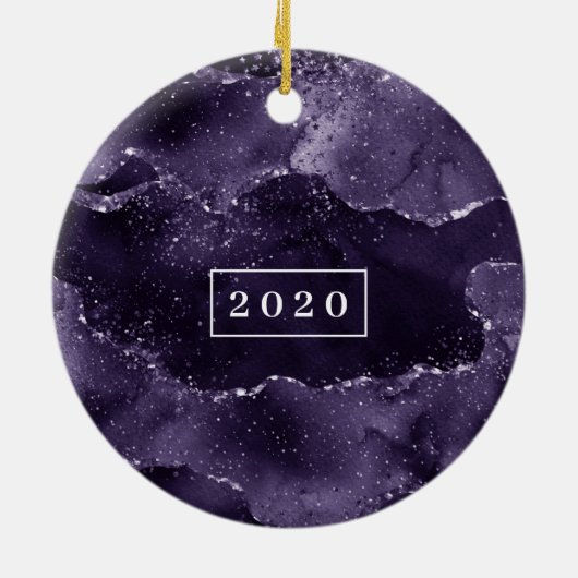 Moody Agate | Midnight Indigo Deep Lila Monogram Keramik Ornament (Hinten)