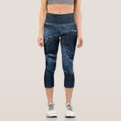 Moody Agate | Navy Denim Steel Blue Imitats Glitze Capri Leggings (Vorderseite)