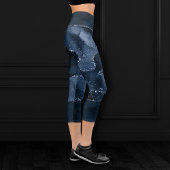 Moody Agate | Navy Denim Steel Blue Imitats Glitze Capri Leggings