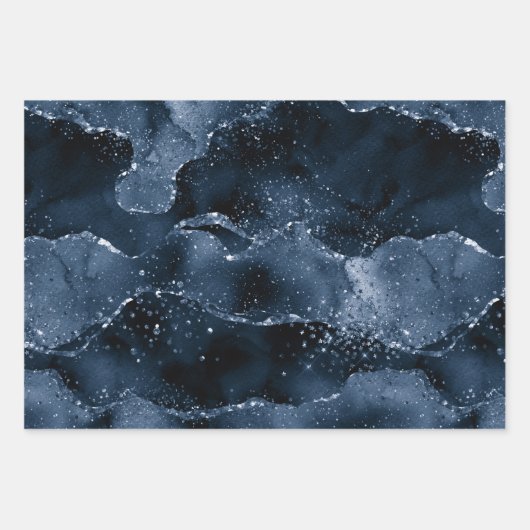 Moody Agate | Navy Denim Steel Blue Imitats Glitze Geschenkpapier Set (Vorderseite 2)
