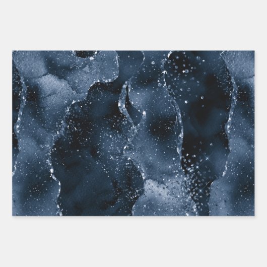 Moody Agate | Navy Denim Steel Blue Imitats Glitze Geschenkpapier Set (Vorderseite)