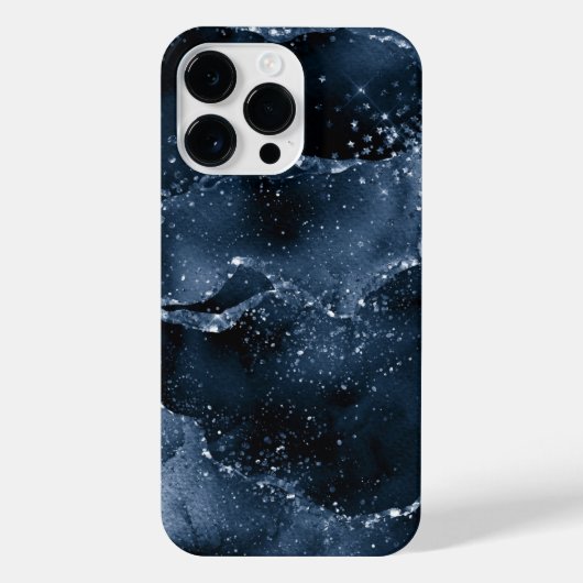 Moody Agate | Navy Denim Steel Blue Imitats Glitze iPhone Hülle (Rückseite)