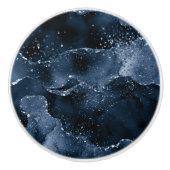 Moody Agate | Navy Denim Steel Blue Imitats Glitze Keramikknauf (Vorderseite)
