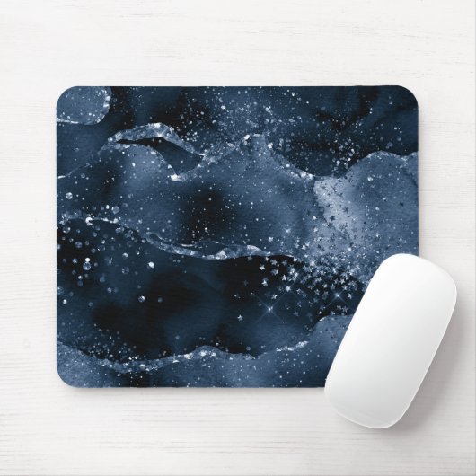 Moody Agate | Navy Denim Steel Blue Imitats Glitze Mousepad (Mit Mouse)