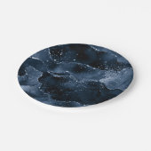 Moody Agate | Navy Denim Steel Blue Imitats Glitze Pappteller (Schrägansicht)