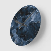 Moody Agate | Navy Denim Steel Blue Imitats Glitze Runde Wanduhr (Winkel)