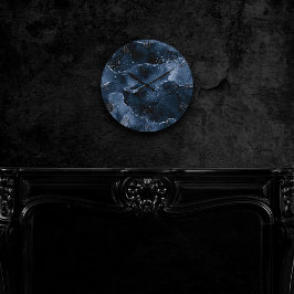 Moody Agate | Navy Denim Steel Blue Imitats Glitze Runde Wanduhr