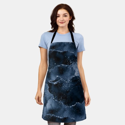 Moody Agate | Navy Denim Steel Blue Imitats Glitze Schürze (Getragen)